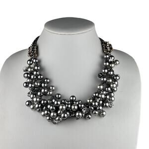 Stella & Dot Isadora Statement Necklace Faux Pearl Bib Gray 20"